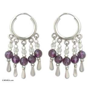   Amethyst and moonstone earrings, Hoop Dance 1.4 W 2.2 L Jewelry