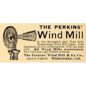  1890 Ad Perkins Antique Regulating Wind Mill Mishawaka 