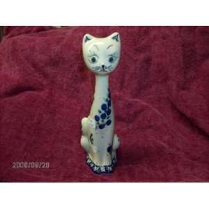  Polish Pottery Cat Figure 8 1/4 Height 