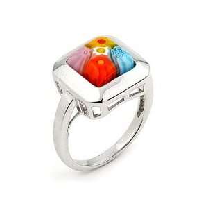  Millefiori Multicolor Square Ring, Size 8 Alan K 