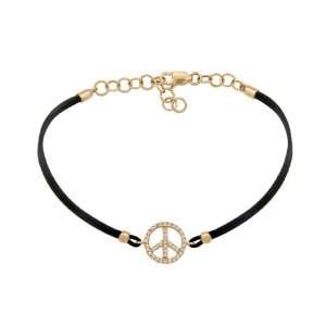 Meira T 14k Rose Gold Diamond Peace Sign Charm Bracelet