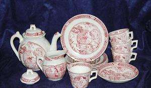 Charles Allerton & Sons English Red Transfer Printed Childs Tea Set 