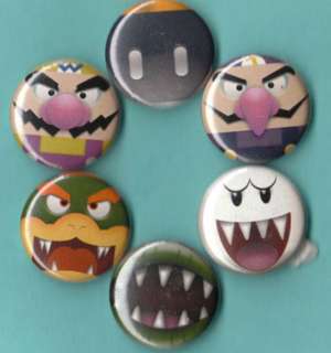Super Mario Bros Villains Set of 6 Buttons Pins Badges  