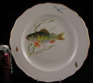   MEISSEN PLATE GERMAN PORCELAIN CA.1895 HAND PAINTED FISH & INSECT