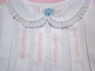HAND~EMBROIDERED NEWBORN DRESS W/LACE INSERTIONS NWTS  