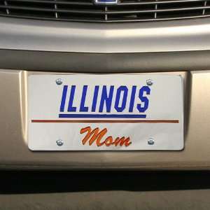  NCAA Illinois Fighting Illini Silver Mirrored Mom Car License 