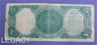 1907 $5.00 UNITED STATES LARGE NOTE WOOD CHOPPER (NR+  