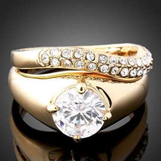 White Swarovski Crystal Yellow Gold GP Finger Ring  