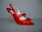 Manolo Blahnik Red Patent Leather Peep Toe Slingback Heels Size 39 NEW 