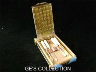 BEAUTIFUL AND RARE ENAMEL CAMERA STYLE COMPACT AND MANICURE KIT  