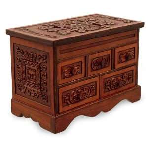    Cedar and leather chest of drawers, Inca Sun God