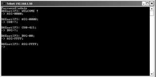   with IP address 192.168.1.50 is accessed via Telnet with Windows XP