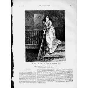    1873 Illustration Story Innocent Young Woman Stairs