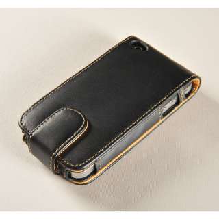 Black Leather Wallet Flip Case cover pouch for iPhone 4 4S + Screen 
