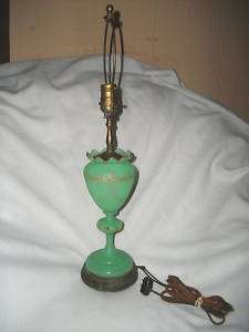 Jadite/jadeite 1920s table lamp with gold accents.  
