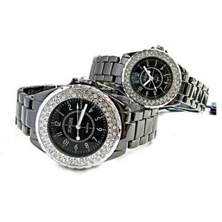   fashion luxury Men Women Crystal diamonds Black Quartz Wrist Watch SN6