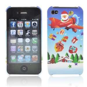  For Apple Iphone 4S 4 Santa Claus Plane Presents Blue Hard 