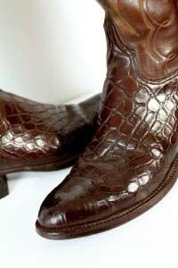 mens brown LUCCHESE ALLIGATOR COWBOY BOOTS western exotic embroidered 