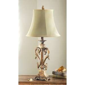   of 2 Ornate Double Scroll Iron & Marble Table Lamps