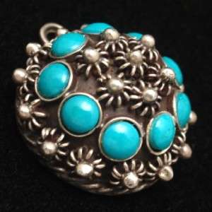 Textured Turquoise & Sterling Silver Pendant Vintage Mexico JBF  