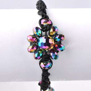 Colorful Faceted Crystal Glass Disco Ball Flower Beads Bracelet Woven 