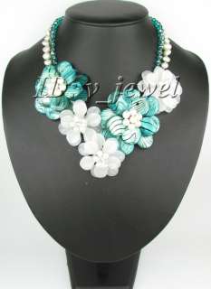Zebra shell jade pearl flower necklace/earring set VJ  