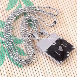 Couple Stainless Steel Black Love Oblong Pendant Ball Chain Necklace 