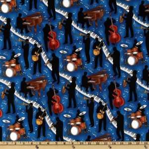  44 Wide Jazz Musicians Blue Fabric By The Yard Arts 