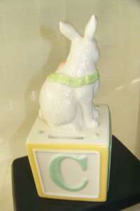   Bunny Baby Collection Porcelain Still Bank. Toy Letter Cube  