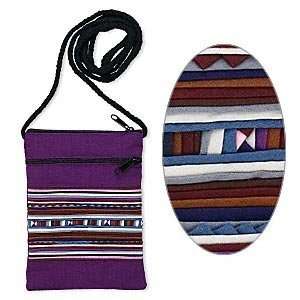 Small Fun Handbag, Handstitched By Hill Tribes, Cotton, Purple with 