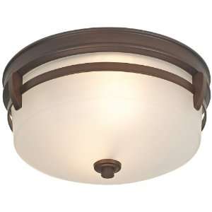  Bronze with White Etched Glass 13 Wide Ceiling Light 