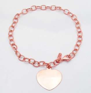 Heart Tag Bracelet W/ Rolo Chain 14K Rose Pink Gold  