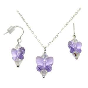  Butterfly Necklace and Earring Set with Violet Purple 