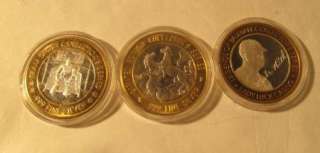   .999 SILVER COLLECTORS TOKENS FORM LADY LUCK CASINO SET OF 3  