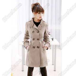 Womens Ladies Fashion Slim Fit Bowknot Trench Coat Double Breasted M L 
