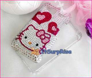 Bling Diamond Hearts Kitty Hard Case Cover For HTC EVO Shift 4G Phone 