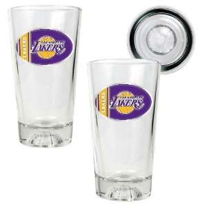   Lakers NBA 2pc Pint Ale Glass Set with Basketball Bottom   Oval Logo