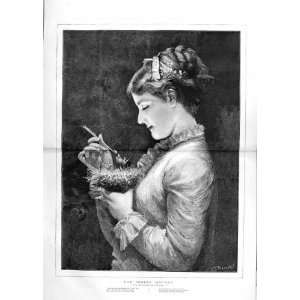   1874 ANTIQUE PORTRAIT LADY BABY BIRDS NEST FEEDING P
