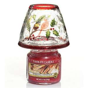 RETIRED Yankee Candle Winter Birds Crackle Jar Shade & Small Jar 