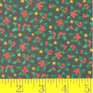  45 Wide Holly Berries Green Fabric By The Yard Arts 
