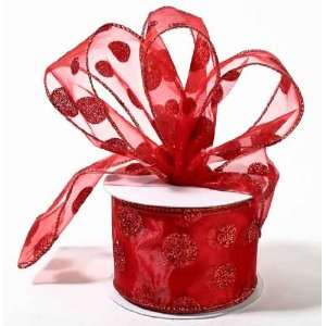  2.5 Wide Rich Red Sheer Organza Wired Ribbon with 