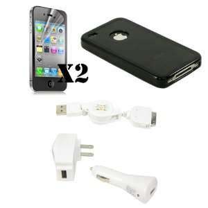  Black Hybrid Case for iPhone 4   Soft Edges with Hard 