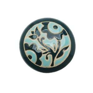   Studio Glazed Ceramic Round Disc Cabochon Teal Flowers 32mm (1) Arts