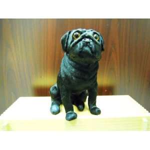  Large Pug Dog Sitting Lifelike Figurine Model Collectible 