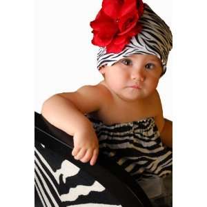  Zebra Print Hat with Red Rose Baby