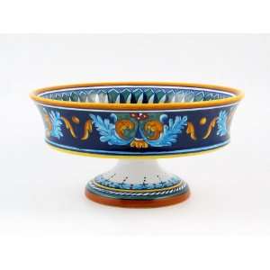 Hand Painted Italian Ceramic 11.8 inch Footed Fruit Bowl Geometrico 