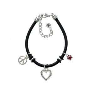   Translucent Maroon Paw   Two Sided   Black Peace Love Charm Bracelet