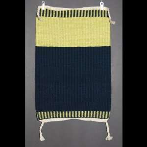  Deep Navy Blue and Moss Green Handwoven Rug or Wall 