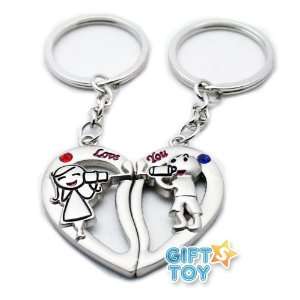  I Love You Heart Couple Metal Magnetic Keychain & Keyring 