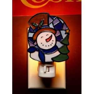   Snowman with Tree Mosaic Plug In Night Light Luminaire